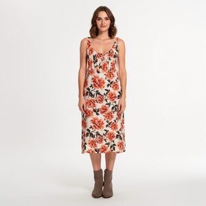 Old Navy modern colorful, crimson floral mid sundress size large